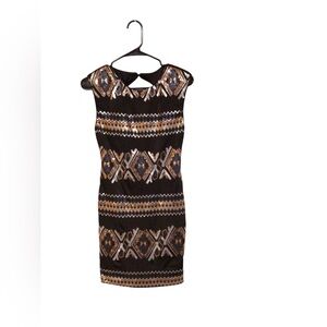 As You Wish Size M Black Tribal Boat Neck Sequined Dress Juniors size M